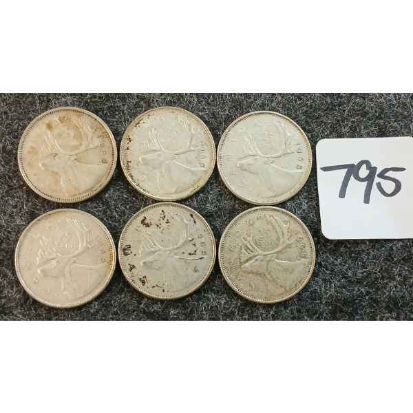 LOT OF 6 - 1968 CDN 25 CENT COINS