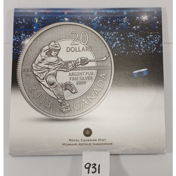 2013 RCM $20 SILVER COIN - HOCKEY PLAYER