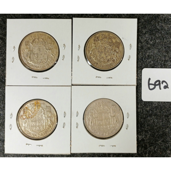 LOT OF 4 - 1952 CDN SILVER 50 CENT COINS