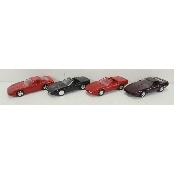 LOT OF 4 - ERTL AMT PLASTIC MODELS - 1989, 1993, 1994 CORVETTE CONVERTIBLES & 1995 ZR-1, 1