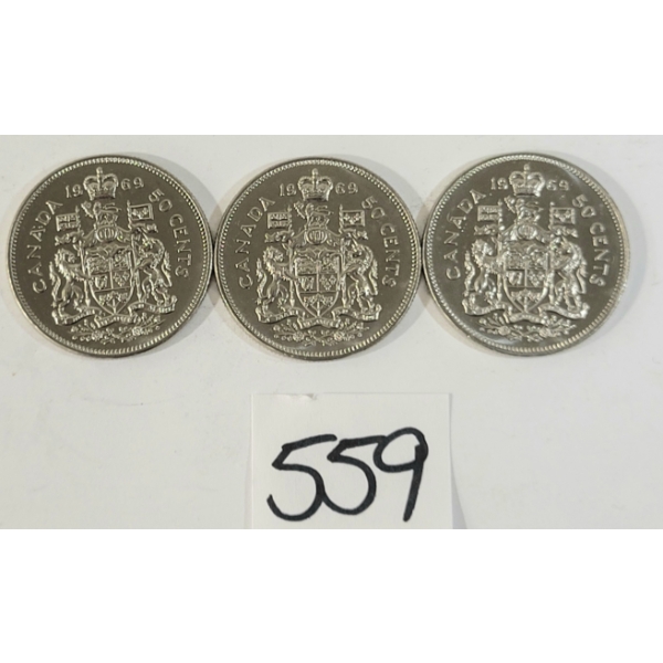 LOT OF 3 - 1969 CDN 50 CENT COINS