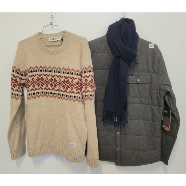 LOT OF 3 - MEN'S MINIMUM MIK NAVY SCARF, PENFIELD HICKMAN SWEATER & BRIXTON CASS JACKET