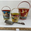 Image 1 : LOT OF 3 - TIN BUCKETS W/ SHOVEL - INCL EAGLE TOYS