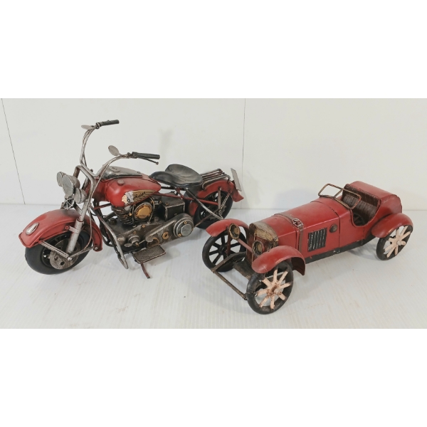 LOT OF 2 - TIN MODEL INDIAN MOTORCYCLE & CLASSIC CAR
