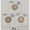 Image 1 : LOT OF 3 - CDN 25 CENT SILVER PCS - INCL 1903, 1905 & 1907