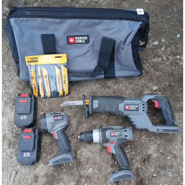 QTY OF PORTER CABLE TOOLS - INCL. SAWZALL, BATTERIES, DRILL