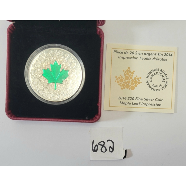2014 RCM $20 SILVER COIN - MAPLE LEAF IMPRESSION