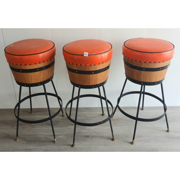 LOT OF 3 - KEG KRAFT CREATIONS SWIVEL BAR STOOLS