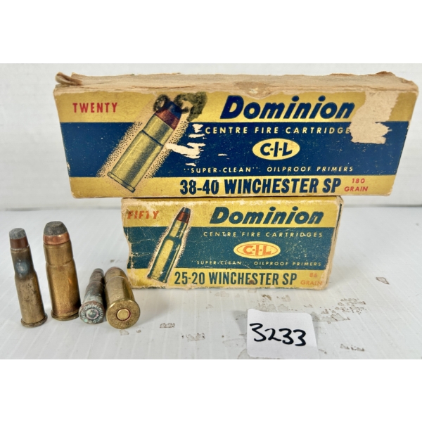 AMMO: 10X CIL .38-40 WIN - 180 GR SP & 11X .25-20 WIN - 86 GR SP