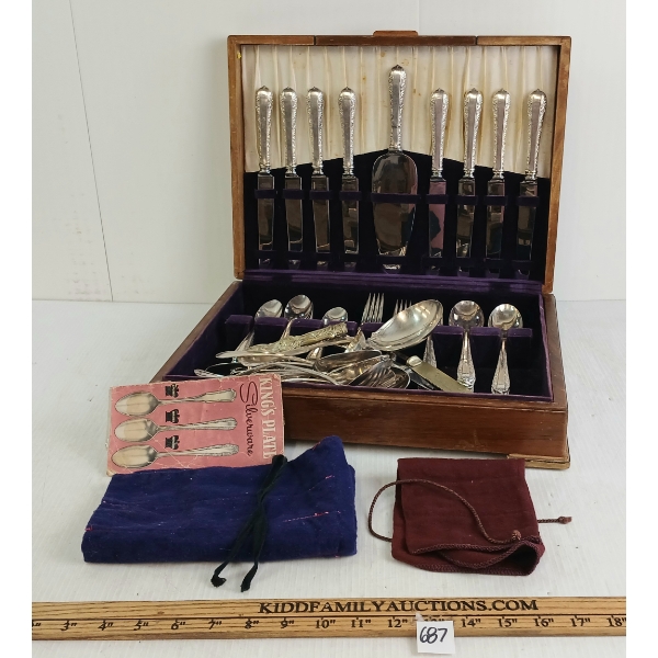 JOB LOT - MCG. & C. CO. KING'S PLATE, E.P.N.S & 1881 ROGERS FLAT WARE W/ TARNISH FREE BOX