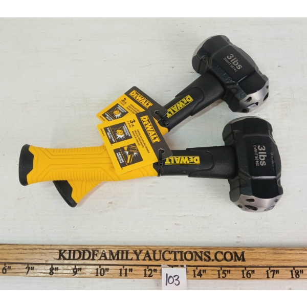 LOT OF 2 - DEWALT 3 LB FIBERGLASS DRILLING HAMMERS - AS NEW