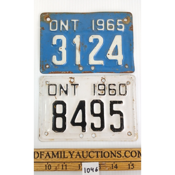 LOT OF 2 - ONTARIO MOTORCYCLE LICENCE PLATES 1960 - 1965
