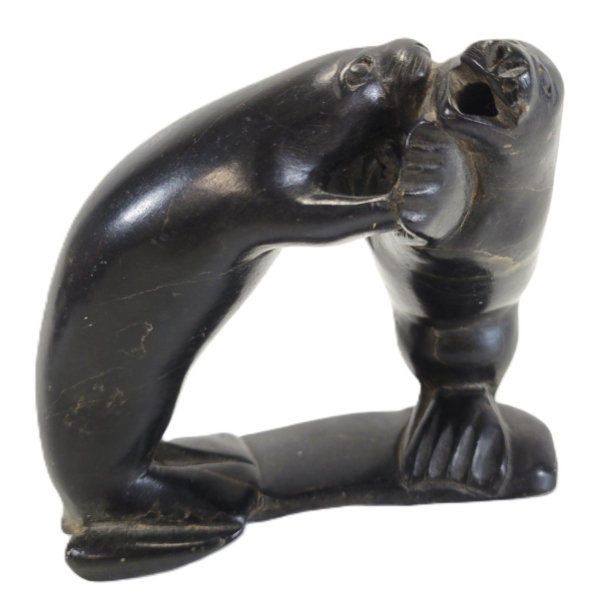 WALRUS FIGHT BY TWAMIE OKAITOK (1900 - 1963) - STONE