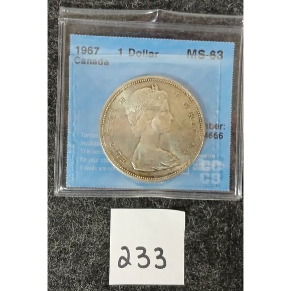 1967 CDN SILVER $1 COIN - CCCS GRADED - MS-63