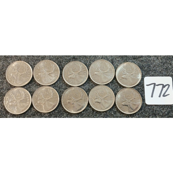 LOT OF 10 - 1968 CDN 25 CENT COINS