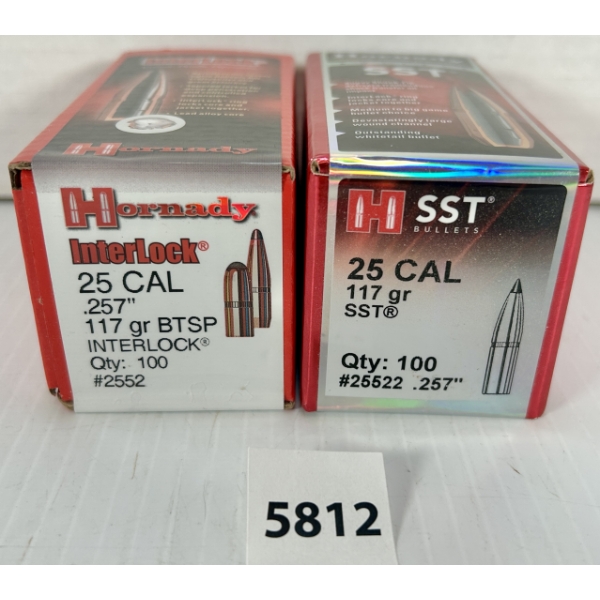 BULLETS: 200X HORNADY .25 CAL - 117 GR SP & POLY TIP