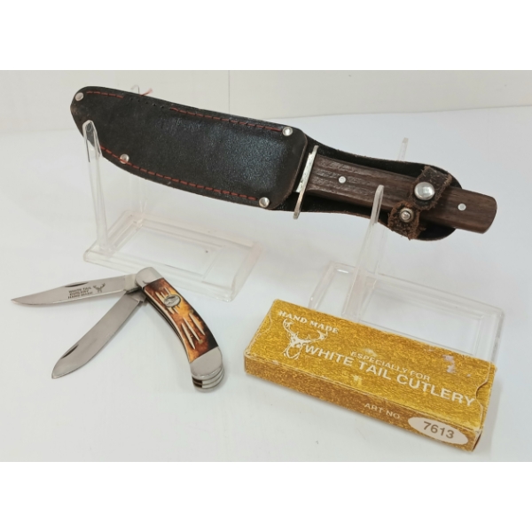 LOT OF 2 - WHITE TAIL CUTLERY FOLDING KNIFE & ORIGINAL BOWIE SABRE JAPAN 631 KNIFE W/ SHEATH