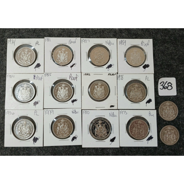LOT OF 14 - 1973-1992 CDN 50 CENT COINS