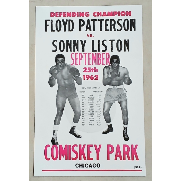 1962 FLOYD PATTERSON VS SONNY LISTON - COMISKEY PARK, CHICAGO - POSTER