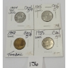 LOT OF 4 - CDN 5 CENT COINS - INCL 1942, 1945, 1954 & 1955