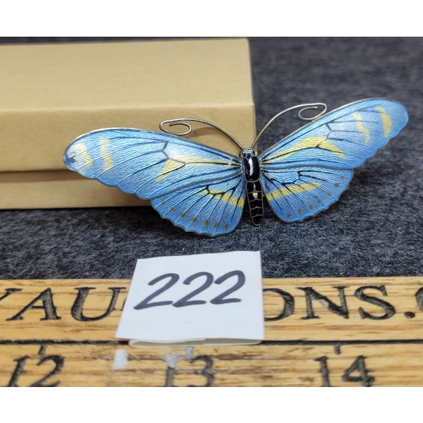 NORWEGIAN MARIUS HAMMER SILVER & GUILLOCHE ENAMEL BUTTERFLY BROOCH