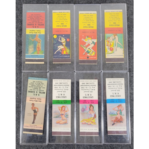 LOT OF 8 - PIN-UP ADVERTISING MATCHBOOK PACKAGES - LION MATCH, ETC
