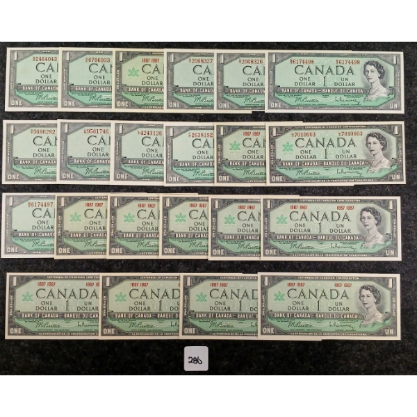 LOT OF 22 - 1967 CDN $1 BANKNOTES
