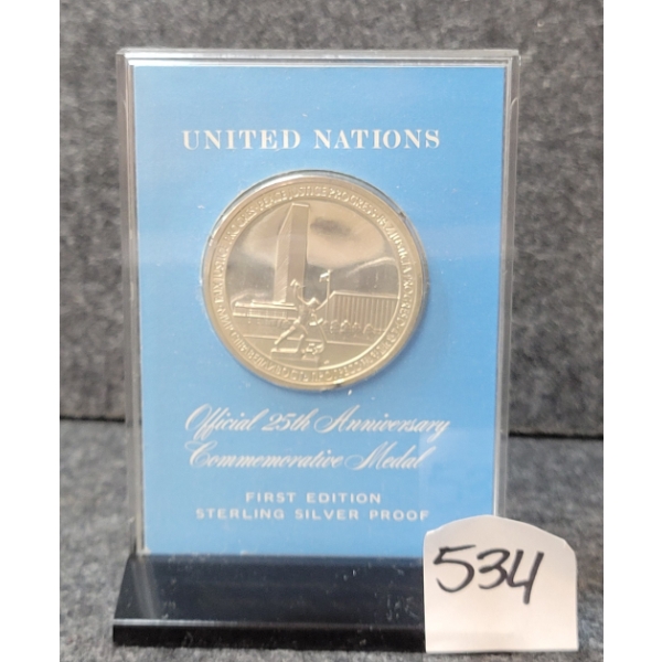 UNITED NATIONS 25TH ANNIVERSARY - STERLING SILVER PROOF MEDAL