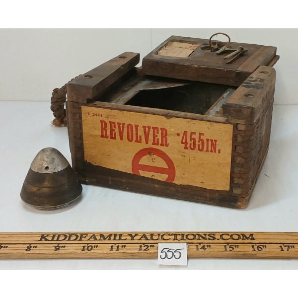 LOT OF 2 - WWII CDN 455 REVOLVER CASE & MISC PROJECTILE