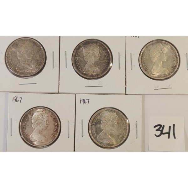 LOT OF 5 - 1967 CDN SILVER HALF DOLLARS