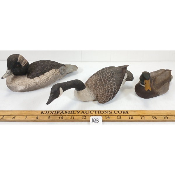 LOT OF 3 - CANADA GOOSE, MALLARD DRAKE & BUFFLEHEAD FIGURES - CIRCA 1960-90's