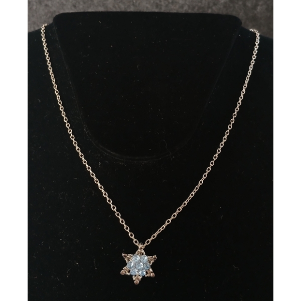 PLATINUM PLATED SIMULATED BLUE DIAMOND (CZ) SNOWFLAKE NECKLACE