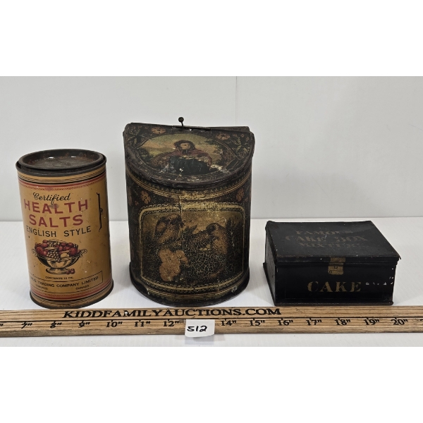 LOT OF 3 - INDIAN TEA MERCHANT, CAKE BOX & HEALTH SALTS TIN