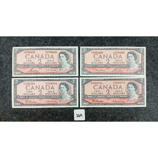LOT OF 4 - 1954 CDN $2 BANKNOTES