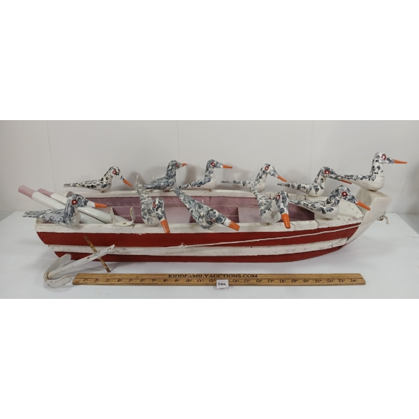 FOLK ART ROW BOAT W/ SEAGULLS & OARS