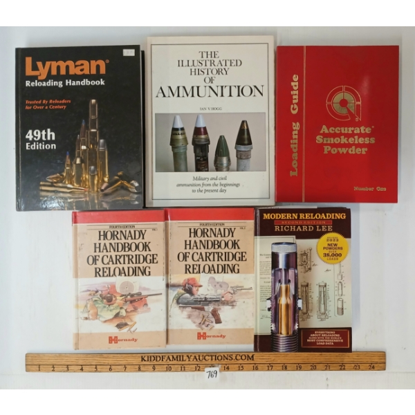 LOT OF 6 - RELOADING BOOKS - "ACCURATE SMOKELESS POWDERS", "HISTORY OF AMMUNITION", ETC