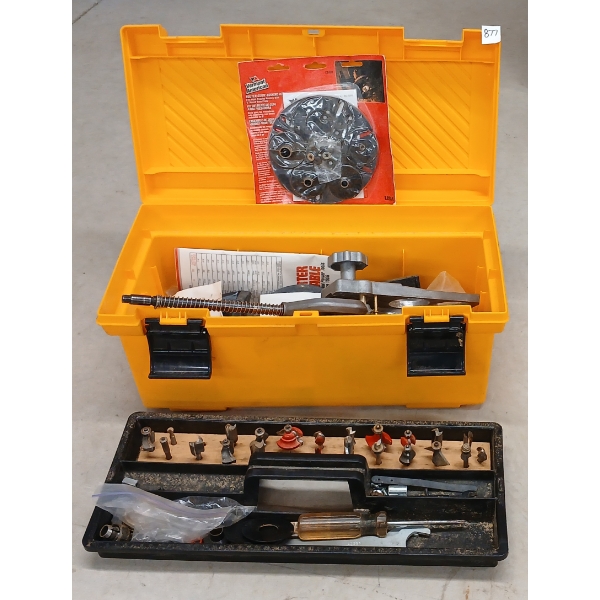 JOB LOT - TOOL BOX W/ CONTENTS - INCL SCREWDRIVERS, JIGS, DRILL BITS, ETC