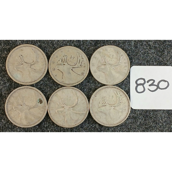 LOT OF 6 - 1938-1956 CDN 25 CENT COINS