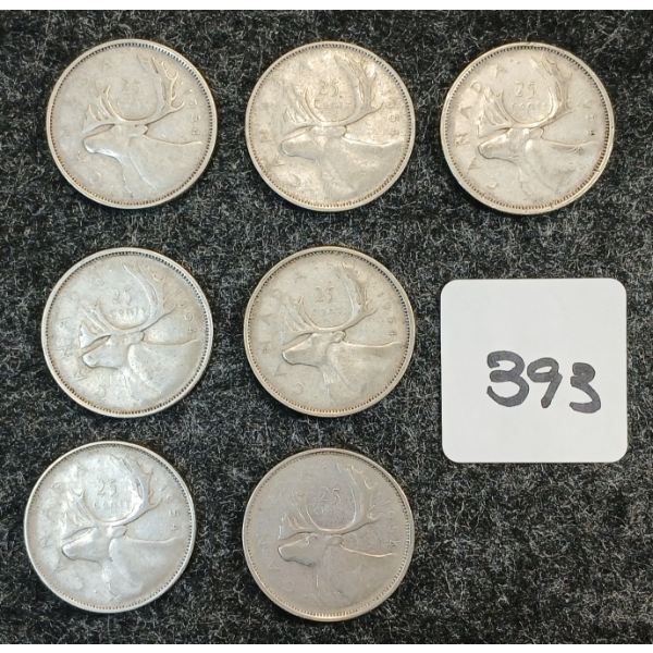 LOT OF 7 - 1954 CDN 25 CENT COINS