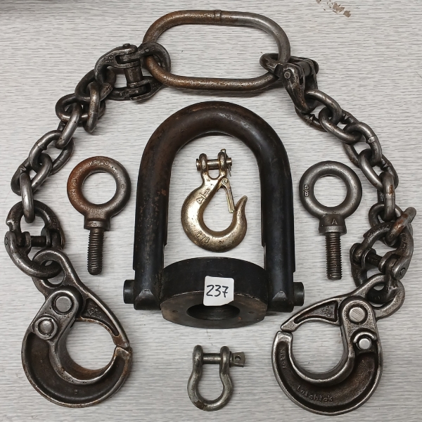 LOT OF 3 - LATCHLOK HOOKS, GRAY EYE BOLT,  SWIVEL HOIST RING