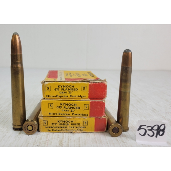 AMMO: 15X KYNOCH .375MAG NITRO-EXPRESS CARTRIDGES - 2-1/2IN FLANGED & RIMLESS