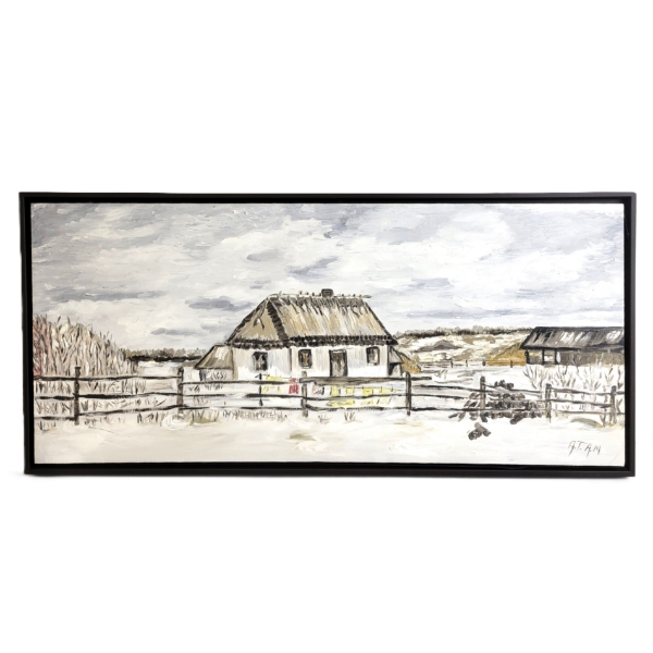 WINTERTIME FARM BY A.T.A.M. - FRAMED OIL ON CANVAS