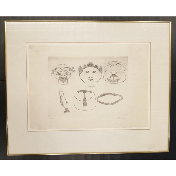 FACES BY PITSEOLAK ASHOONA - STONECUT PRINT