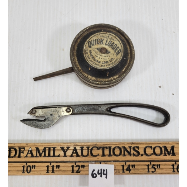 LOT OF 2 - CAST IRON PEERLESS CAN OPENER & VINTAGE QUICK LOADER