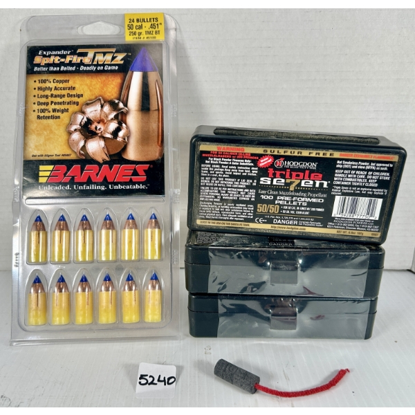 BULLETS / POWDER: 14X .50 CAL 250GR. & 270X .40 CAL TRIPLE 7 CHARGES 