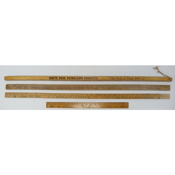 LOT OF 4 - ADVERTISING RULERS - WHITE ROSE, IMPERIAL LOBIE'S SERVICE & G. E. POTTER - BERLIN, ONT.