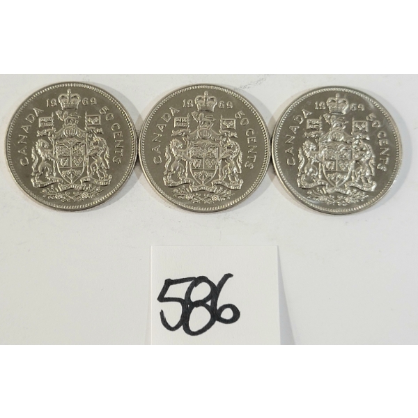 LOT OF 3 - 1969 CDN 50 CENT COINS