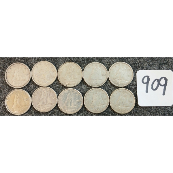 LOT OF 10 - 1946-1968 CDN 10 CENT COINS