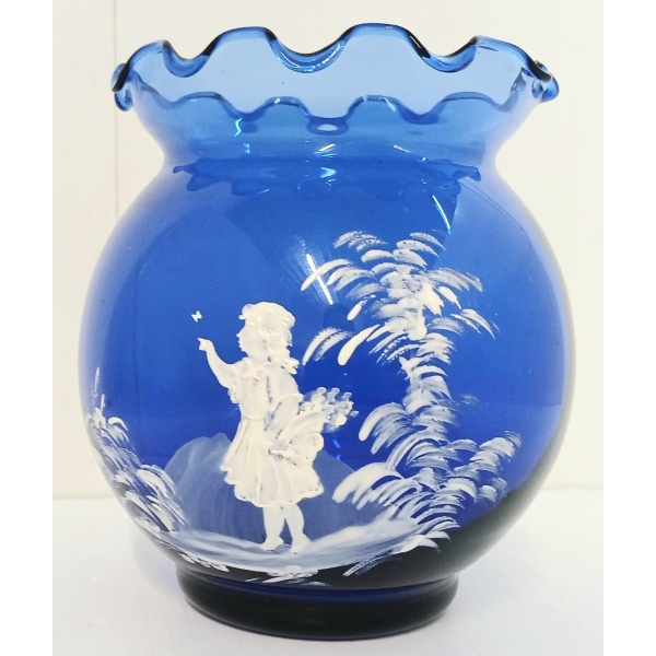 COBALT BLUE MARY GREGORY GLASS VASE - CIRCA 1950s - 1980s