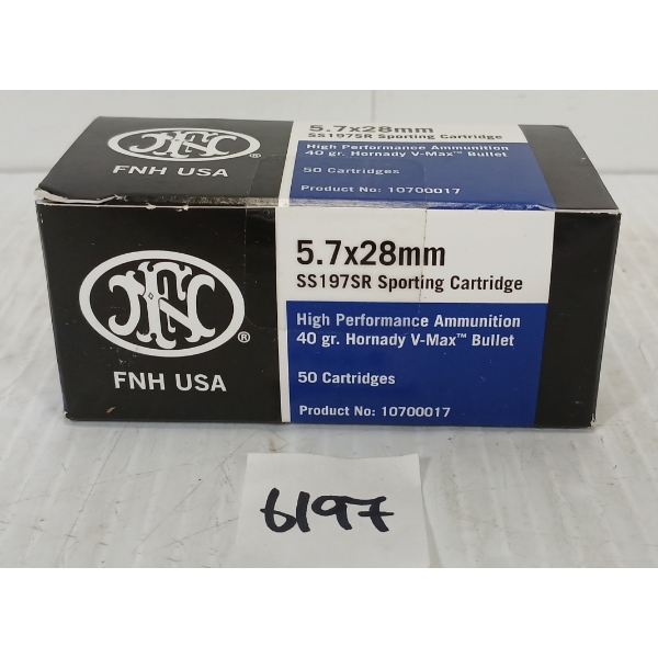 AMMO: 50X FNH 5.7X28MM - 40GR - V-MAX BULLET - SEALED